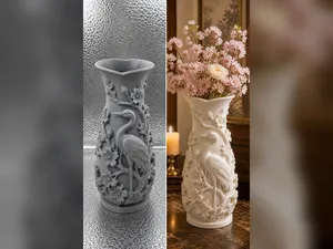 Crane Cherry Blossom Decorative Flower Vase