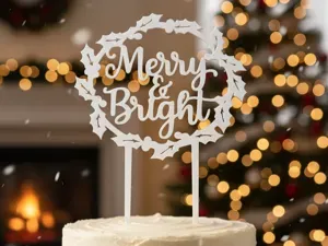 “Merry & Bright” Christmas Cake Topper
