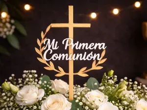 First Communion Topper - Elegant Gold Cross