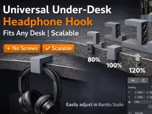 Universal Under Desk Headphone Hook Fits Any Desk