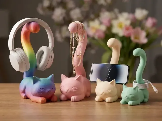 Cute Cat Stand – Headphones, Phone & Jewelry