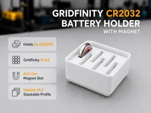 Gridfinity CR2032 battery holder with magnet