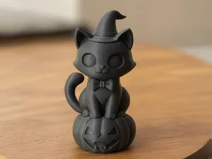 Cute Halloween Cat on Pumpkin