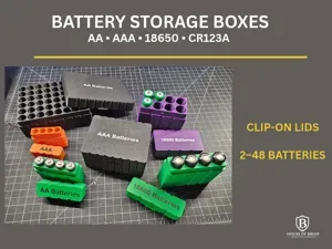 Clip-On Lid Battery Boxes: AA, AAA, 18650 & CR123A