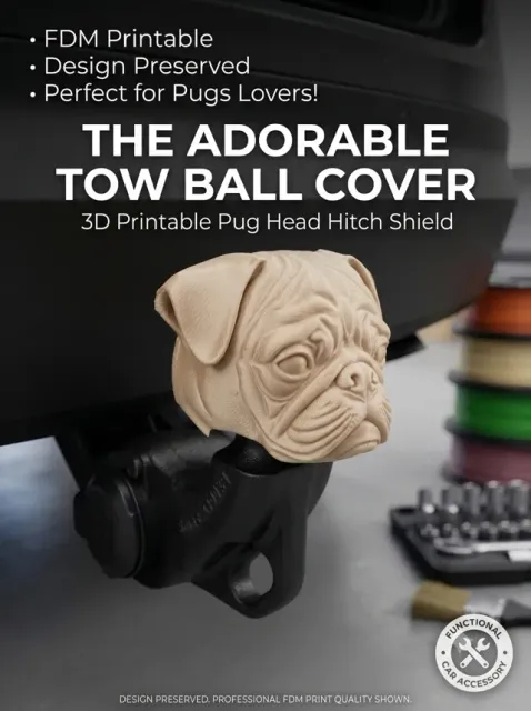 Cute Pug Tow Ball Cover - Dog Hitch Shield — Фото 2 из 6