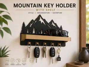 Mountain Key Holder with Shelf | Wall Organizer