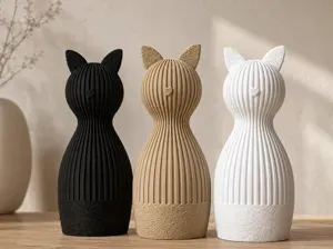 Minimalist Ribbed Cat – Deko Skulptur Katze