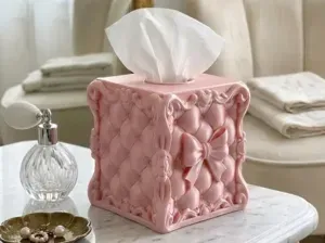 Vintage Rococo Tufted Bow Tissue Box Cover