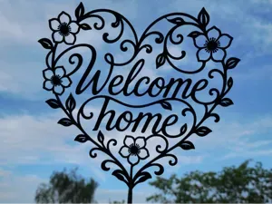 Welcome Home Heart Floral 2D Wall Art