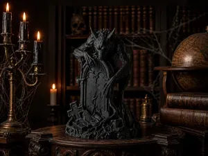 Graveyard Werewolf Sculpture in Dark Gothic Style