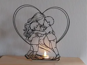 Mutter und Kinder Lineart LED Teelicht Deko