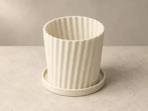 TERRA Ribbed Plant Pot with Drainage & Saucer