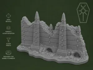 Necron Ruined Wall Terrain – Sci-Fi Ruins
