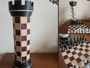 Chess box tower set with foldable board game