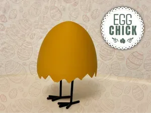 Easter chick in a broken egg walking on its legs
