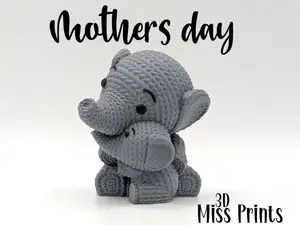 Knitted Elephant Mother & Baby (No3)