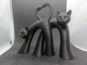 Romantic Cat Couple with Heart Tails Sculpture