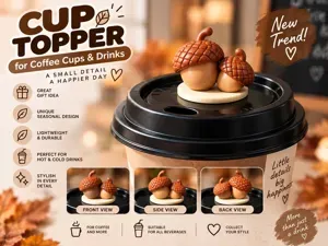 Cute Acorn Cup Topper – Coffee Cup Decoration
