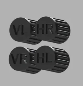 Tire valve caps set with 4 pieces and positioning marking for wheel change