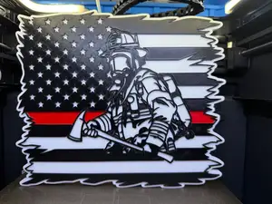 Fireman Thin Red Line Wall Hanger Tattered Flag