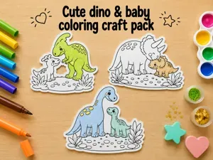 Cute dino & baby coloring craft pack