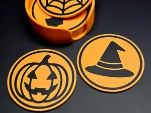 Set of 8 Halloween Coasters with Holder