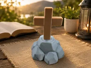 Wooden Cross on Rock Base