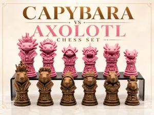 Capybara vs Axolotl Fantasy Chess Set