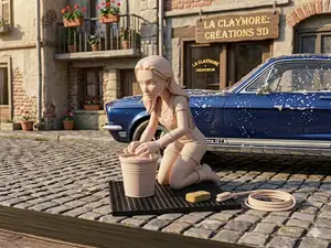 figurine femme qui lave carwash 