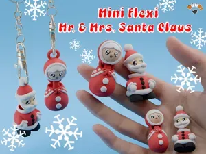 Cute Articulated Mini Santa & Mrs Claus + Keychain