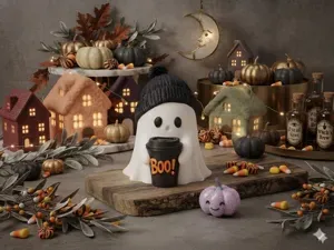 Cozy Coffee Ghost - Cute Halloween Decor