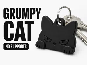 Grumpy Black Cat Keychain | No Supports