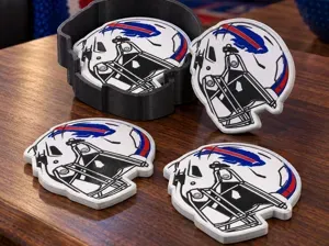Buffalo Football Helmet Coasters + Holder
