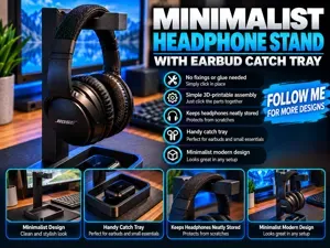 Minimalist Headphone Stand with Earbud Catch Tray