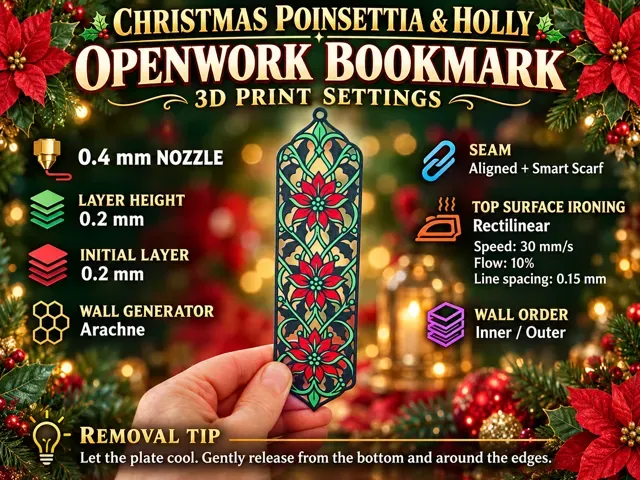 Christmas Poinsettia and Holly Openwork Bookmark — Image 9 of 9
