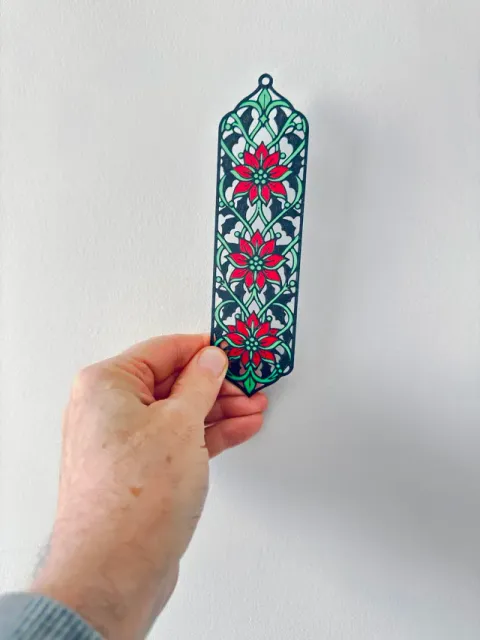 Christmas Poinsettia and Holly Openwork Bookmark — Image 2 of 9