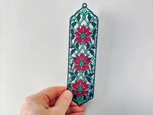 Christmas Poinsettia and Holly Openwork Bookmark