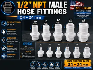 Hydraulic Fittings 1/2'' Male NPT→ Hoses Ø 4–24 mm