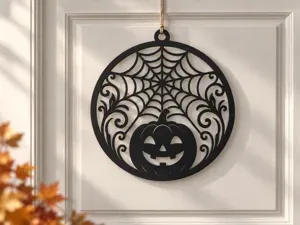 Smiling Pumpkin – Spiderweb Hanging Decor