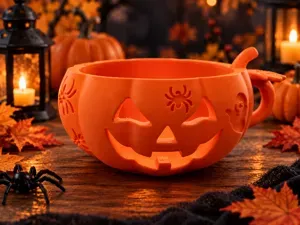 Spooky Jack-o'-Lantern Halloween Spider Ghost Bowl
