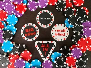 Poker tokens: All in, Dealer, Big and Small blind