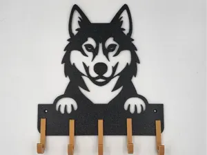 Dog Leash & Collar Holder, Siberian Husky