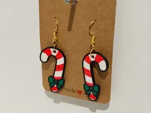 Boucles d'oreilles de Noël mignonnes canne à sucre