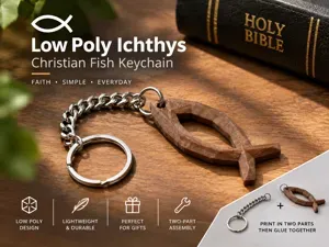 Low Poly Ichthys - Christian Fish Keychain #002