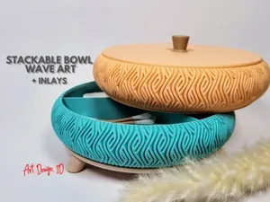 Stackable Bowl / Tray - Wave Art with Inlays