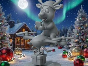 Renne volant avec drone de Noël