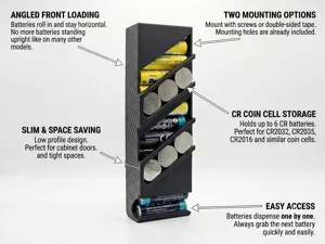 Battery Dispenser AA + CR Slim Wall Mount Storage