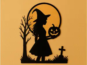 Giovane strega con zucca – Decorazione Halloween