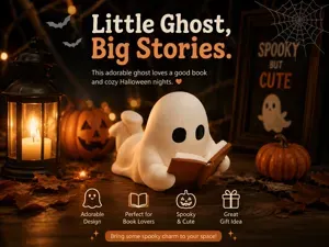 Little Ghost Bookworm - Cute Halloween Decor