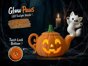 Fox GlowPaws Tealight Holder Pumpkin